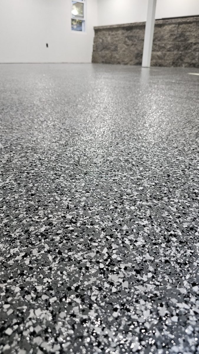 Finished epoxy flake garage floor by Rapid Coatings NY