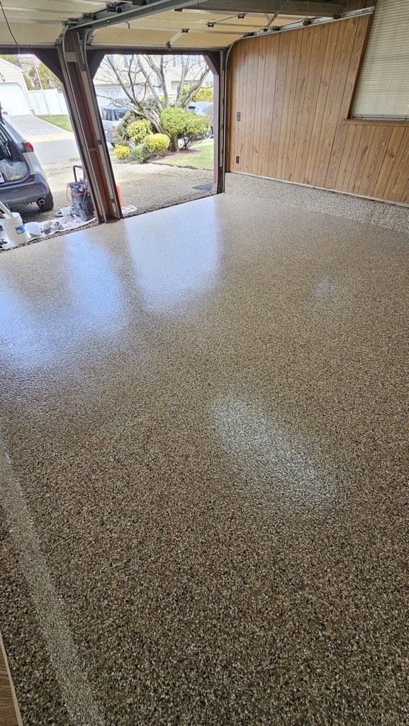 Finished epoxy flake garage floor