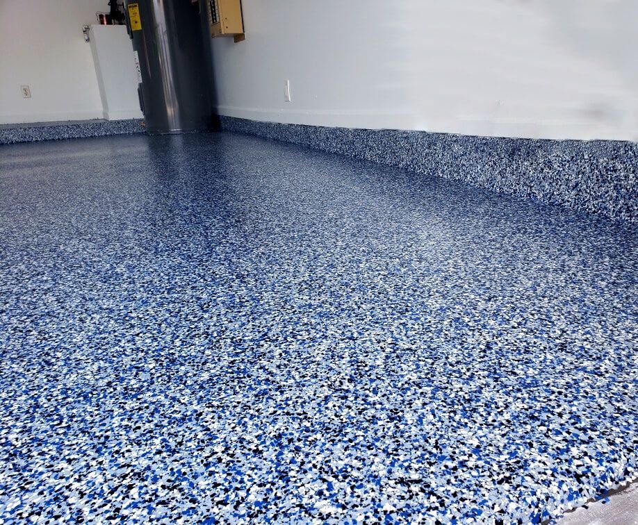 Blue epoxy flake garage floor