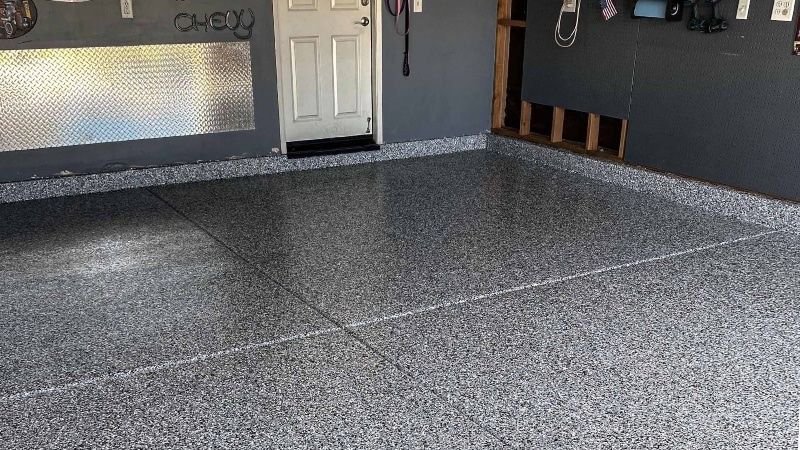Grey epoxy flake garage floor